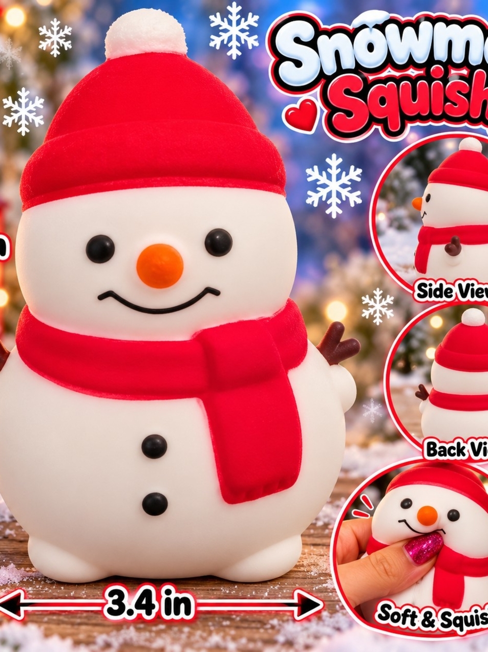 Snowman Squishy Toy - Red Snowman Plush Squish